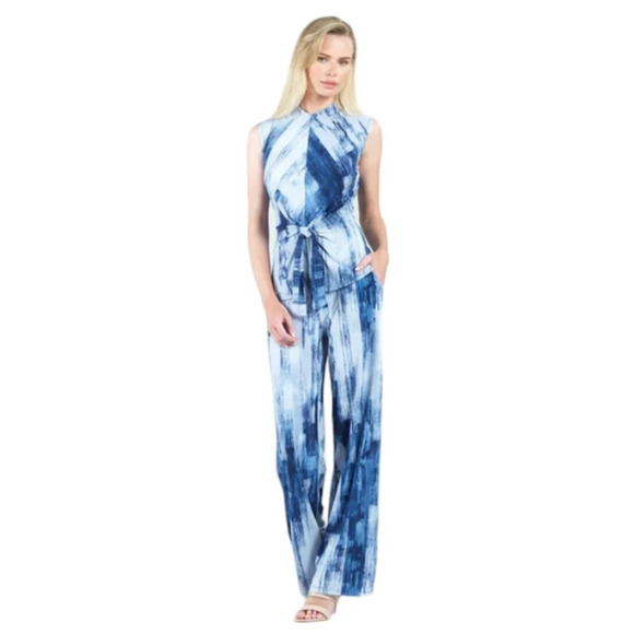 Clara SunWoo Sleeveless Center Tie Front Top Paint Stroke Pattern Size Medium - Picture 1 of 8